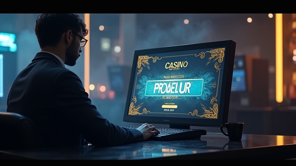 Schermo cassa con inserimento di un codice promo in un casinò buio